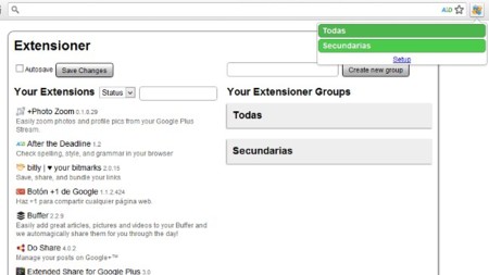 Deshabilita extensiones por grupos en Chrome con Extensioner