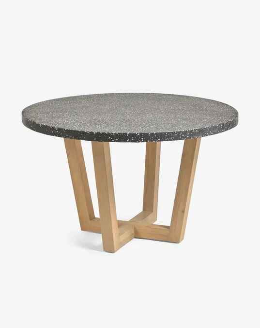 Mesa redonda Shanelle de terrazo negro y madera maciza acacia Ø 120 cm