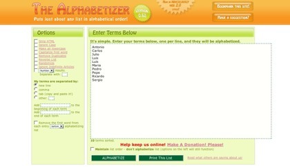 Alphabetizer, ordenando listas alfabéticamente