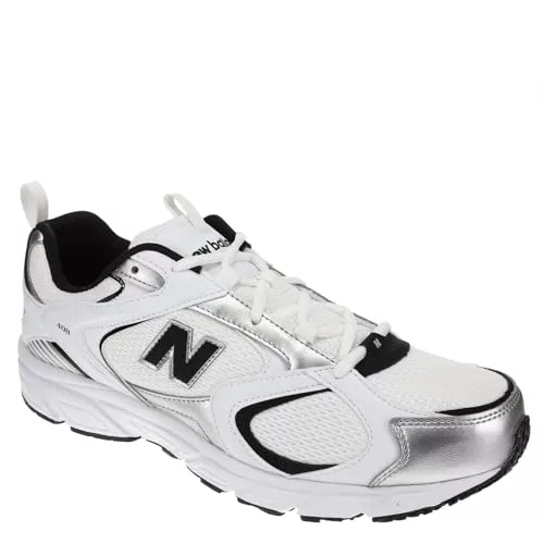 New Balance Tenis 408 V1 para Hombre, Blanco/Negro/Plateada, 43 EU