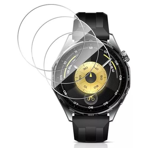 QULLOO 3 Piezas Protector de Pantalla para HUAWEI Watch GT 6 46mm Cristal Templado, 2.5D HD cobertura completa Vidrio,Sin Burbujas Transparente Screen Protector para HUAWEI Watch GT 6 46mm