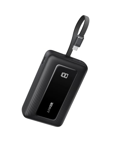 Anker Zolo Power Bank, Cable TipoC Integrado, 20000mAh, Carga rápida de 30W, Compacto y portátil