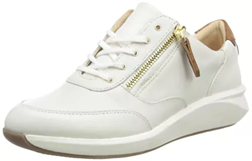 Clarks Un Rio Zip Leather, Zapatillas Mujer, White Leather, 38 EU