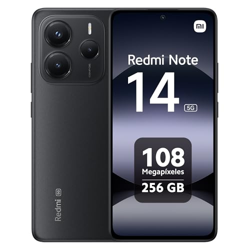 Xiaomi Redmi Note 14 5G - Smartphone de 8+256GB, Pantalla de 6.67" AMOLED FHD+ 120Hz, MediaTek Dimensity 7025-Ultra, cámara de 108MP, 5110 mAh, Cargador no Incluido, Negro (Versión ES)