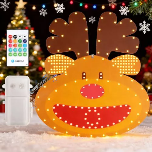 Aigostar Luces de Reno Ventana Navidad con Caja de Música
