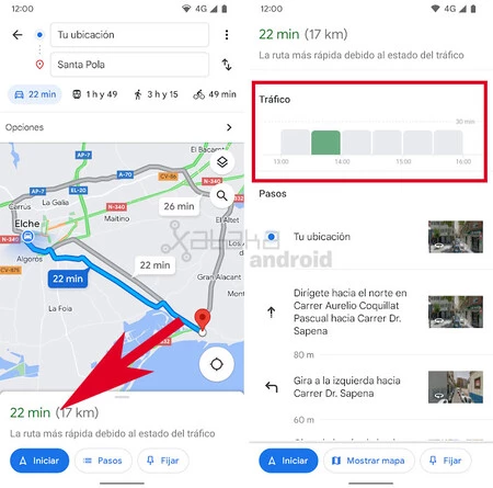 Google マップの交通量グラフ