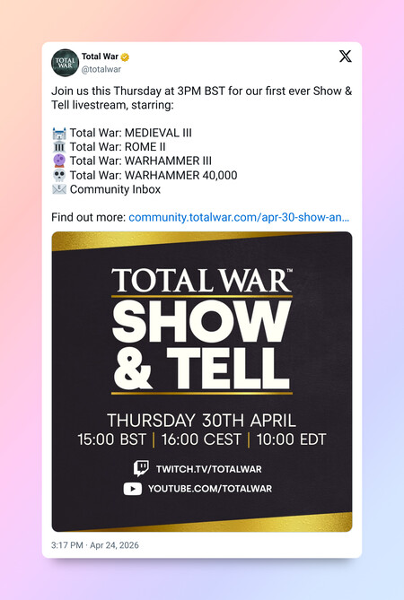 Tuit Ca Livestream Total War