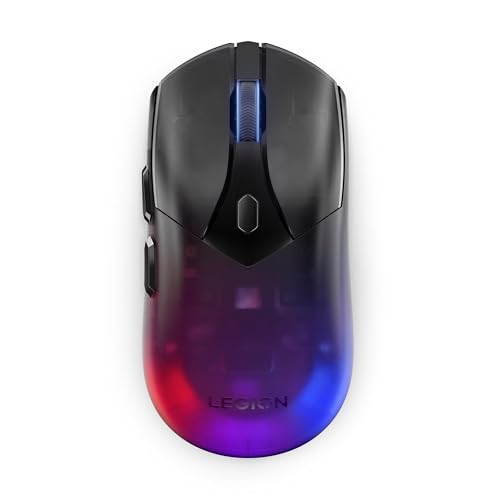Lenovo Legion M410 - Ratón Gaming Inalámbrico RGB (6 Botones, Luz RGB de 2 Zonas, 16.000 dpi, 400 IPS, Batería Recargable de 53 Horas, Compatible con NVIDIA Reflex) - Negro Transparente