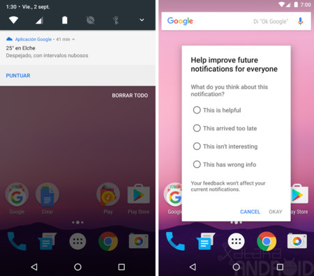 Google Now Puntuar Notificaciones