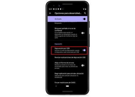 Activar la depuración USB