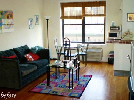 Antes y después: un salón pequeño renovado en tonos malvas