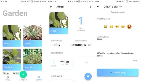 各植物の日々の成長を記録した日記を作成できます