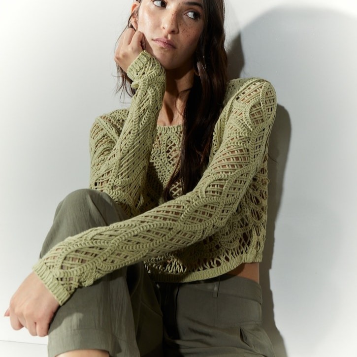 Tintoretto - Jersey de mujer manga larga calado crochet.