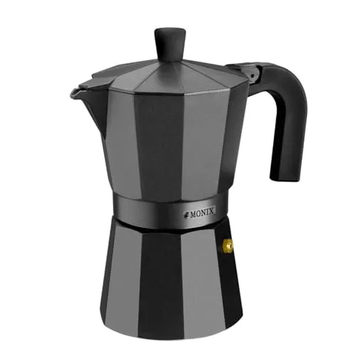 Monix Vitro Noir | Cafetera Italiana de Aluminio 9 Tazas, Apta para Vitrocerámica, Gas y Eléctrica, NO Apta para Inducción, Mango Termoresistente