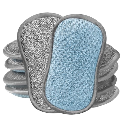 Surfela 6 Piezas Estropajo Cocina, Esponja de Cocina Suave y Duradera de Doble Cara, 15×9×2 cm Esponja de Limpieza Reutilizable de Microfibra, para Cubiertos, Cocina, Baño, Cristal