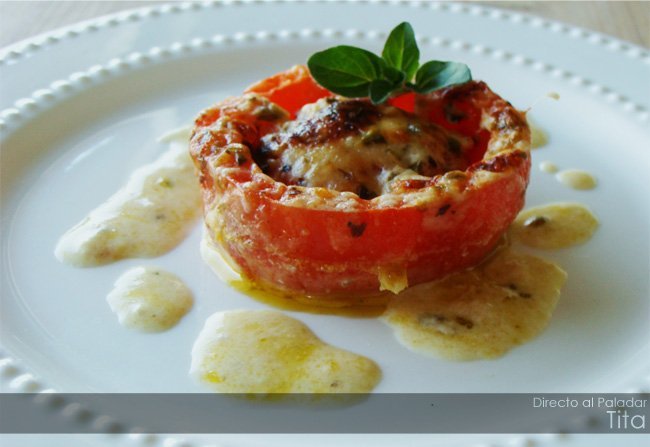 Tomates asados con nata. Receta