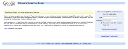 Google pondrá punto final a Google Page Creator