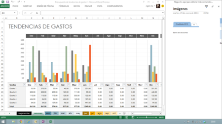 OneNote 2013 en el lateral del escritorio