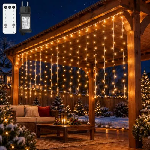 Cortina Luces Navidad 4x1m, 200 LED Luces Navidad Exterior, 8 Modos