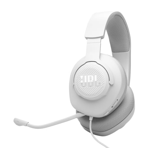 JBL Quantum 100M2 cascos circumaurales para gaming, JBL QuantumSOUND Signature, cable de audio de 3.5 mm, compatibles con múltiples plataformas, micrófono desmontable, función de silencio, blanco
