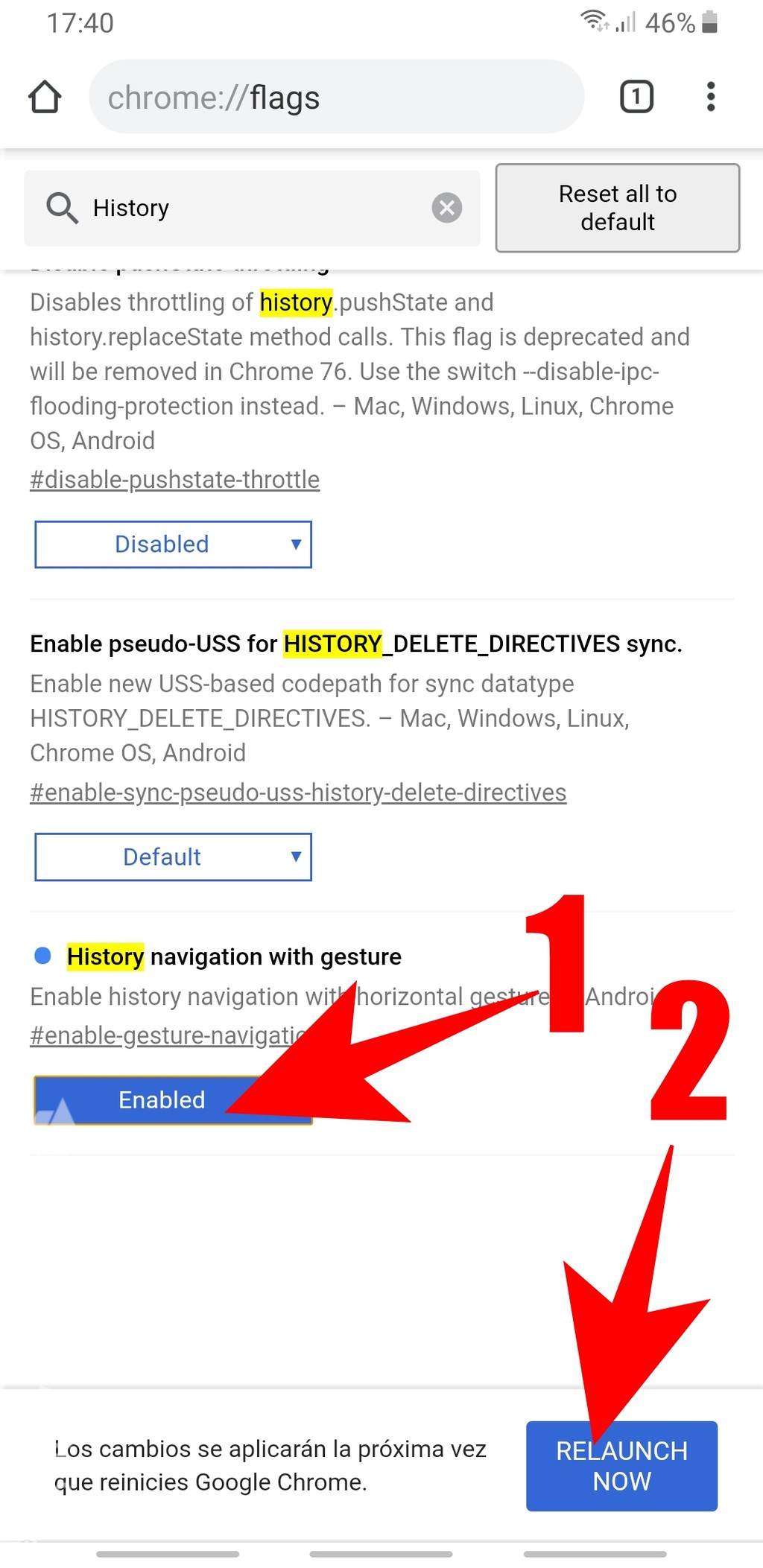 Cómo activar la navegación por gestos de Chrome para móvil