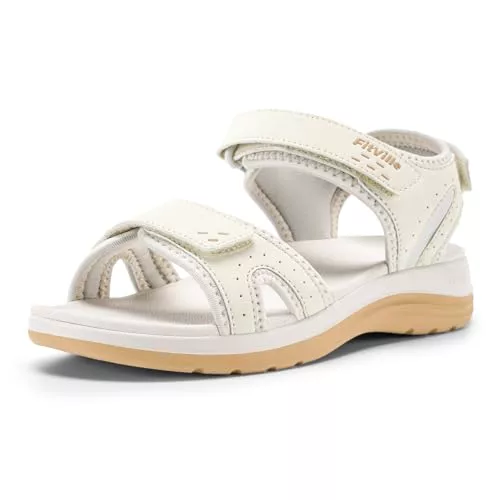 FitVille Sandalias Anchas para Mujer Sandalias para Caminar en Verano Cómodas y Ligeras, Aptas para Pies Gruesos Blanco 41 EU Ancho