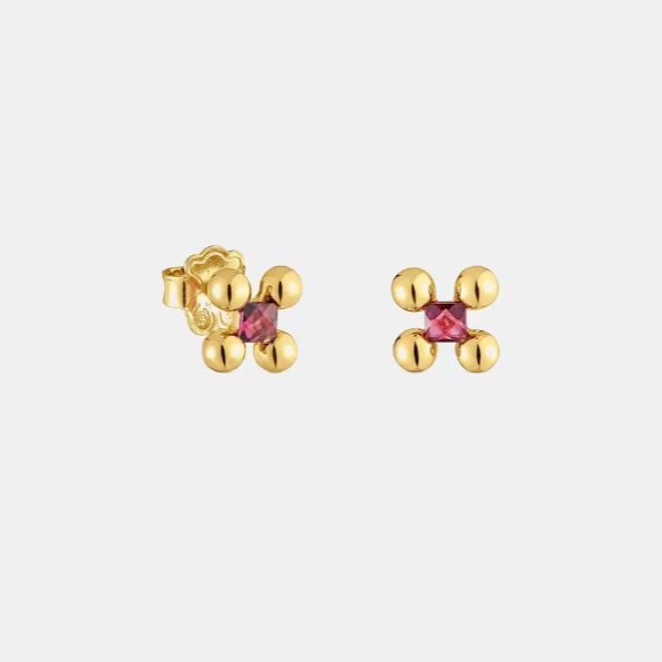 Pendientes sugar party cortos bañados en oro 18 kt sobre plata y rodolita - Tous - Rojo

