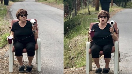 El mejor radar disuasorio del mundo lo tiene en sus manos esta señora de la silla: un secador de pelo