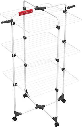 Vileda Torre de Secado Mixer 3, Longitud de línea de 30 m, 3 Niveles para hasta 2 Cargas de Ropa, unión Flexible, Enrollable, Altura 132 cm, Color Gris, Embalaje ecológico