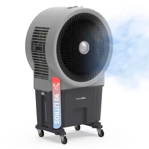 UNIVERSALBLUE | Climatizador 90L | Gris | Modo Frío y Evaporación | 350W | 3 Velocidades | Superficiesde hasta 45 m² | flujo de aire 6000 m³/h | Aletas Oscilantes
