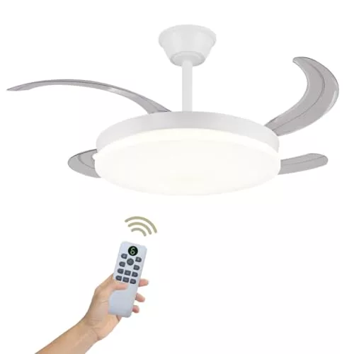 LUMIKING Ventilador de Techo con Luz LED 72W Retráctil y Silencioso - Lámpara con Aspas Plegables, 3 Tonos de Luz (3000-4000-6000K), 6 Velocidades, Memoria, Modo Verano Invierno, Ø108 cm