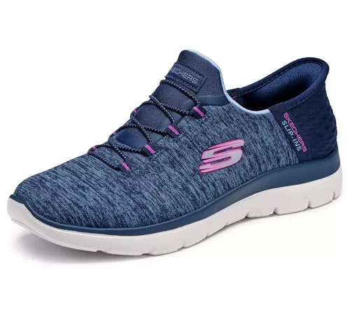 Skechers Mujer Summits Dazzling Haze Slip-In Entrenador, Navy Mesh/Purple Trim, 37 EU