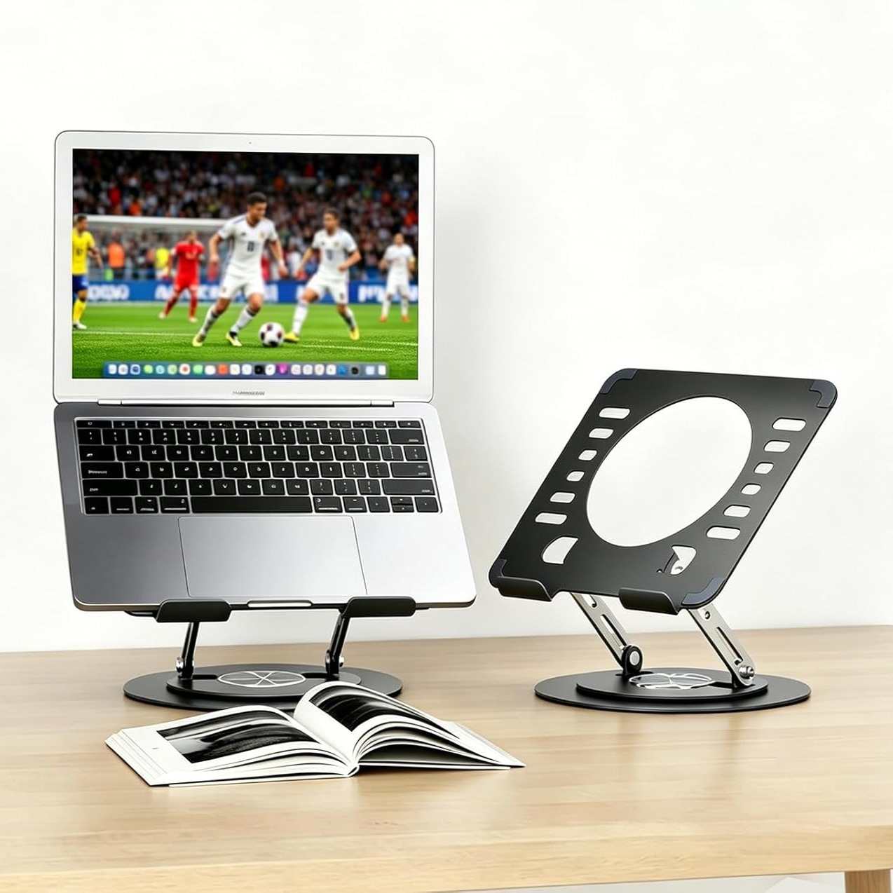 Suporte para Notebook Giratório 360°, Base para Notebook Ergonômica Regulável em Aço Carbono, Braço Articulado Compatível 10-17 Polegadas para Laptop MacBook, Tablet e Celular Home Office
