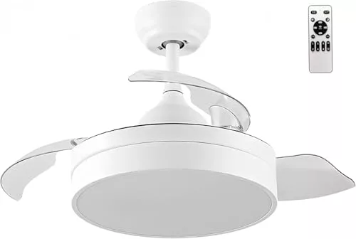 LEDUNI ® Ventilador con Luz Lámpara LED 72W Ventilador Invisible Ultra Silencioso con Mando a Distancia y Palas Retráctiles Φ52*H40cm Luz Fría/Neutra/Cálida Interiores Plafón lluminación
