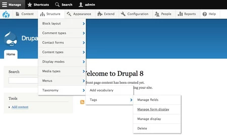 Drupalを使用したWebサイトの管理領域。