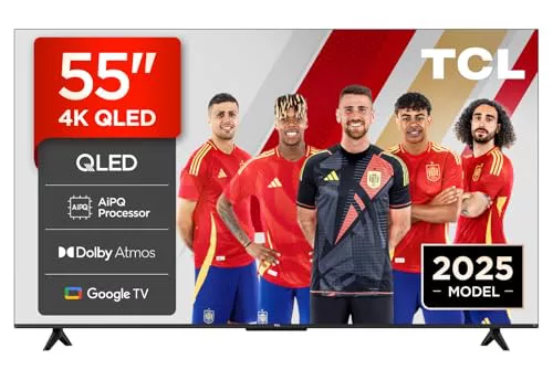 TCL 55T69C Televisor 55 Pulgadas QLED 4K Smart TV, Game Master 120Hz, Dolby Vision y Atmos, VRR y ALLM, HDMI 2.1, Google TV, Motion Clarity, Alexa y Google Assistant
