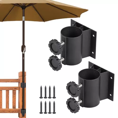 efuturetime 2 x Soporte para Sombrilla de Balcón para Poste de 33 mm a 50 mm de Diámetro con 8 Tornillos para Terraza, Jardín, Bar