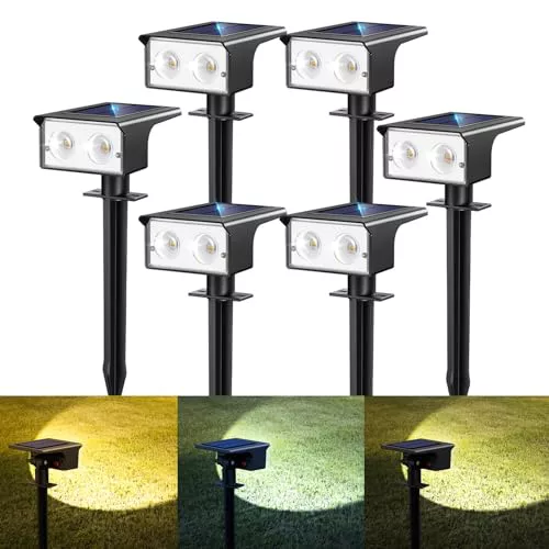 btfarm 6 Piezas Luces Solares LED Exterior Jardin, Focos Led Exterior Solares 3 Temperaturas de Color