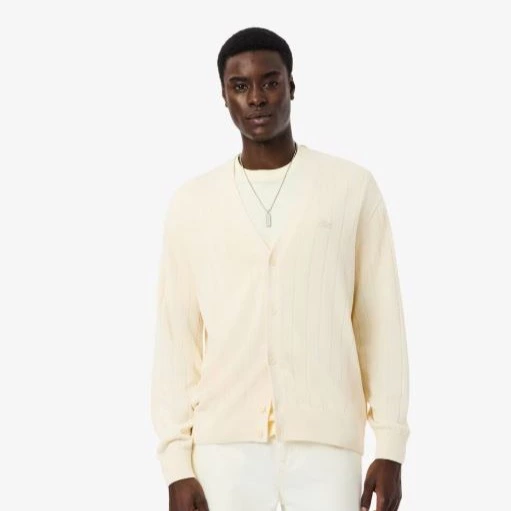 Chaqueta de hombre de canalé de mezcla de algodón en marrón Beige Lacoste

