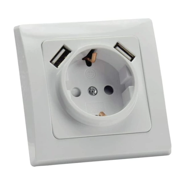 Enchufe con toma tierra + 2 USB
