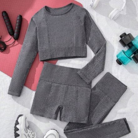 Conjunto De Deportes De 3 Piezas Con Mangas Raglán Sin Costuras
