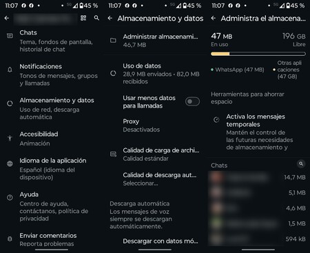 Almacenamiento WhatsApp