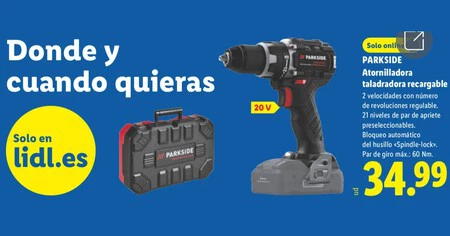 Atornilladora Taladradora Recargable 20v Parkside Lidl