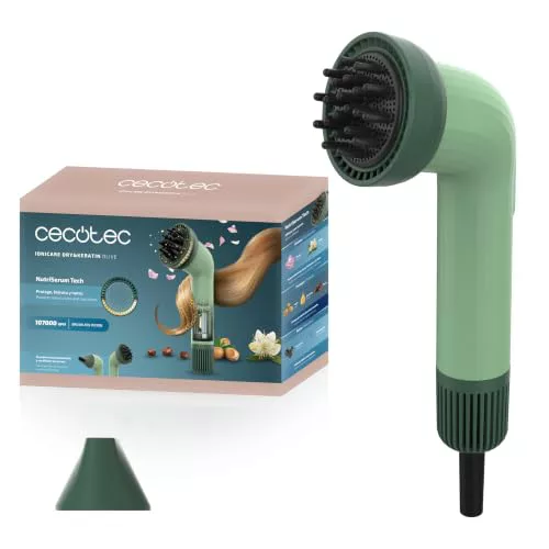 Secador - Cecotec IoniCare Dry&Keratin Olive, 1200W, Tecnología NutriSerum