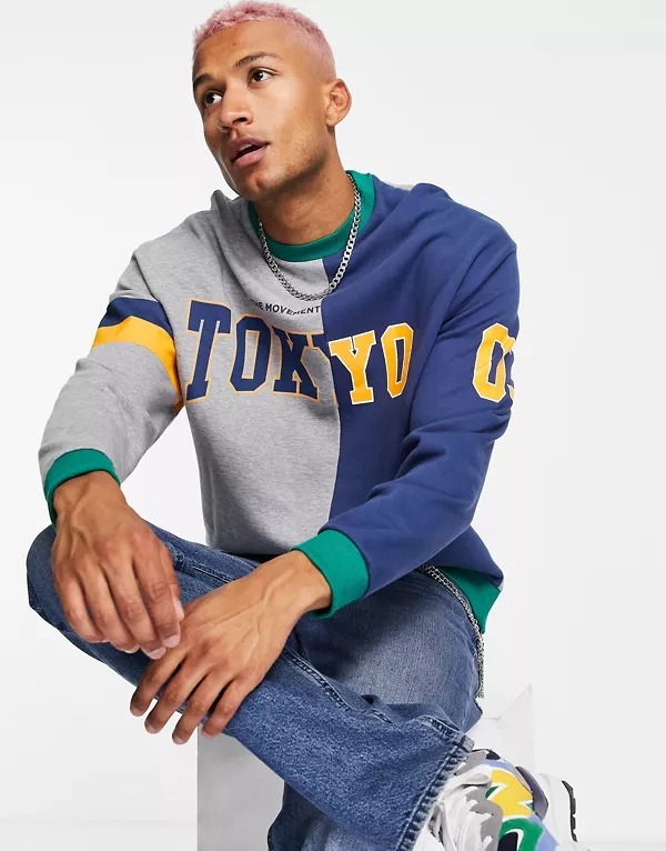 Sudadera extragrande con estampado universitario dividido de ASOS DESIGN
