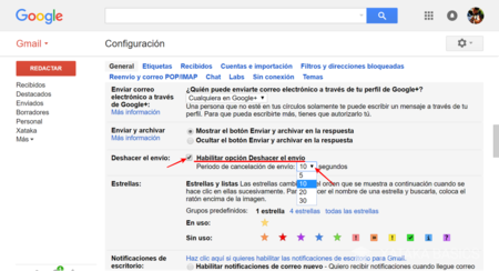 Opciones Gmail