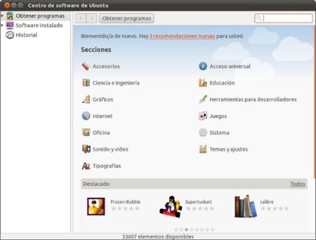 Cambios en el "Centro de software" de Ubuntu 11.10 Oneiric Ocelot