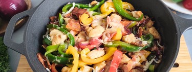 Receta de alambre de pollo con bacon, pimientos y queso para tacos caseros