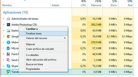 Cerrar una tarea en Windows 8