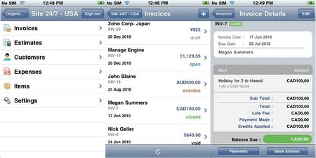 Aplicación para Zoho Facturas para el iPhone